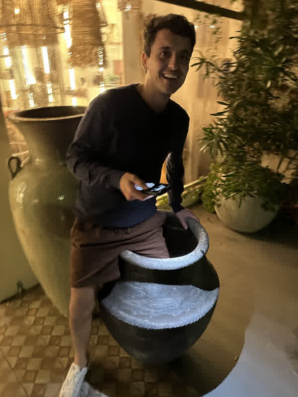 Rafael smiling at night